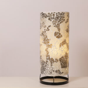 TL. Cilinder Glas Mozaiek Wit/Grijs 40 cm