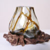 Ornament met Glas 8 cm met Bruine nerf